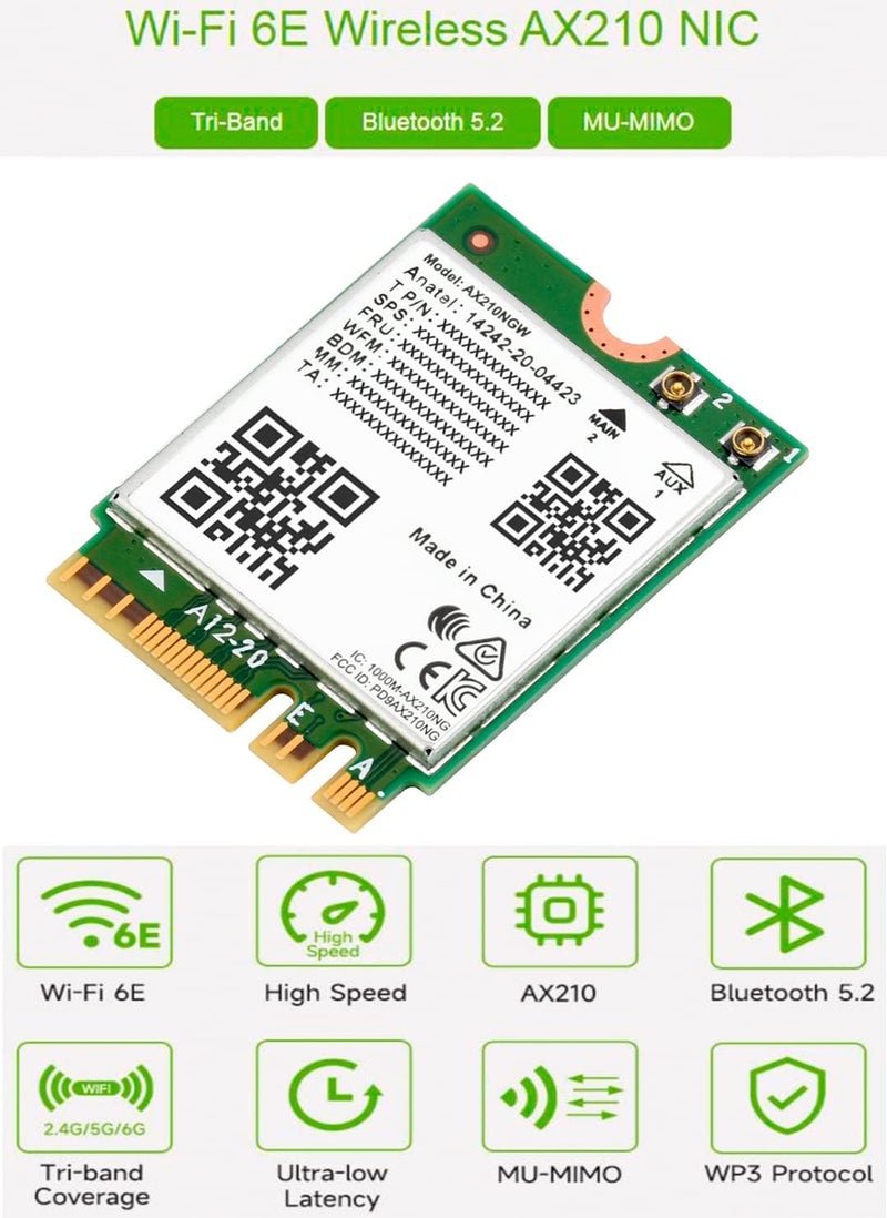 Waveshare Wireless AX210 NIC, Gigabit Tri-Band Wi-Fi 6E, 802.11AX Standard, Bluetooth 5.2, AX210 NGW WiFi Card, MU-MIMO NGFF (M.2 A/E Key) Interface,Support Linux, Windows 10/8.1/8/7 - Image 2